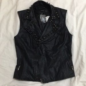 STUDDED FAUX LEATHER BOMBER VEST